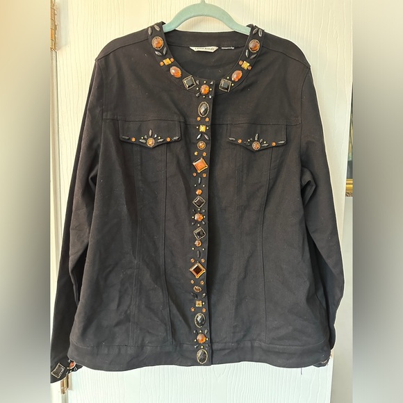 Laura Ashley bejeweled black denim jacket- sparkly goodness size XL - Picture 4 of 7